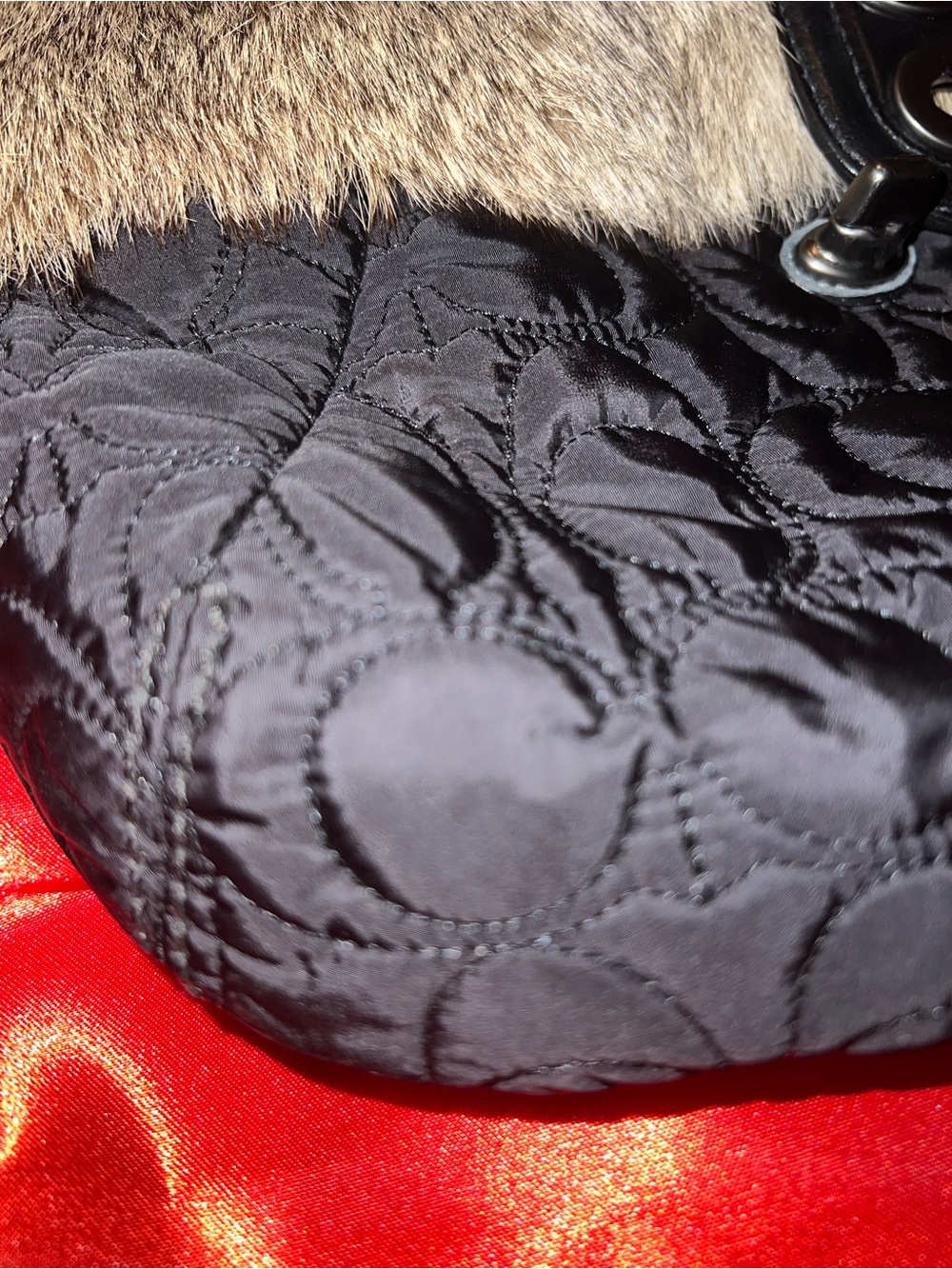 Coach Black Quilted Hobo with Natural Fur Trim - Picture 12 of 16
